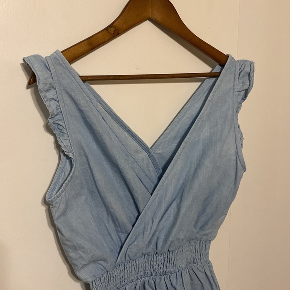 "New In" Surplice Ruffle Romper in Blue Denim Wash - Picture 3 of 13